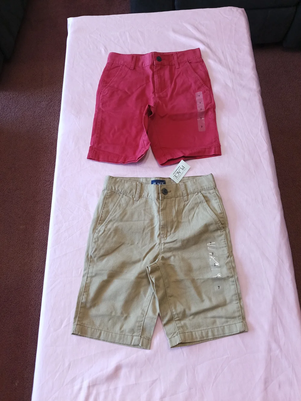 The Children's Place Red and Khaki Boys' Chino Shorts - Set Of 2 Sz. 7